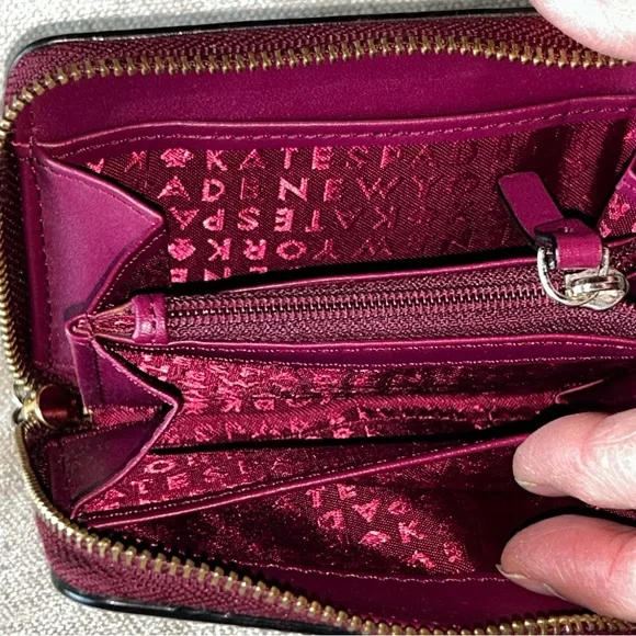 Kate Spade Purple Oxblood Maroon Pebbled Leather Zippered Wallet - Picture 5 of 7